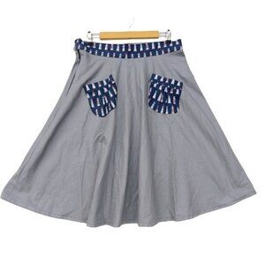 Nautical Print Skirt Size M Gray Lighthouse Novelty Vintage Retro Pockets Womens